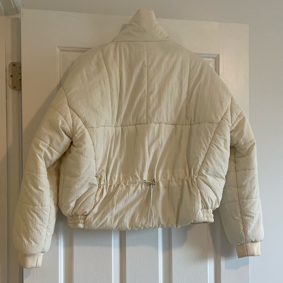 Lulus Cream Cinch Waist Cropped Puffer Jacket - Picture 3 of 5